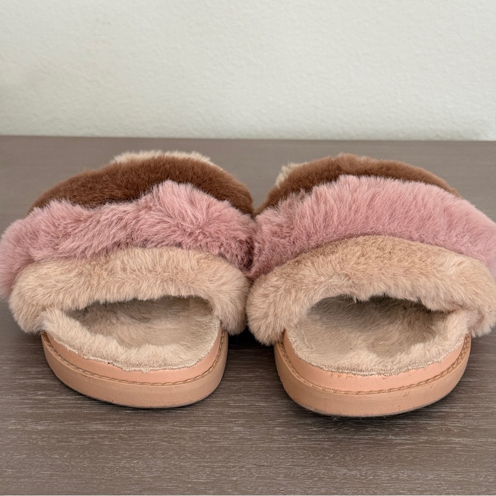 Aldo Women's Fuzzy Pink and Brown Slide Slippers - Picture 2 of 5